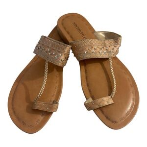 Stylish Tan Bohemian Sequins Beaded Toe Ring Sandals